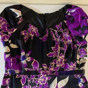 T Tahari Black and Purple Floral Print Asymmetrical Dress Sz 10